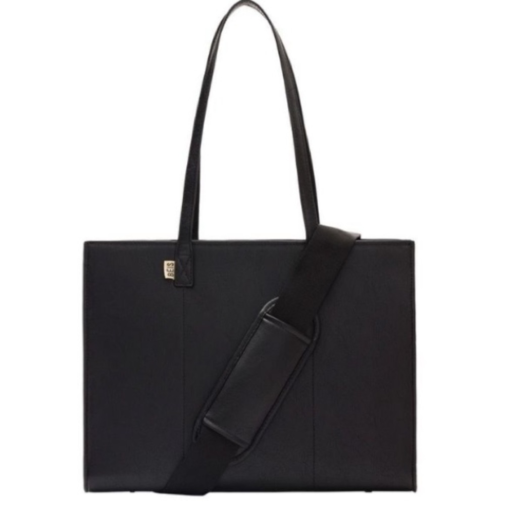 Beis Women's Embossed Vegan Leather Zippered Top The Work Tote in Black